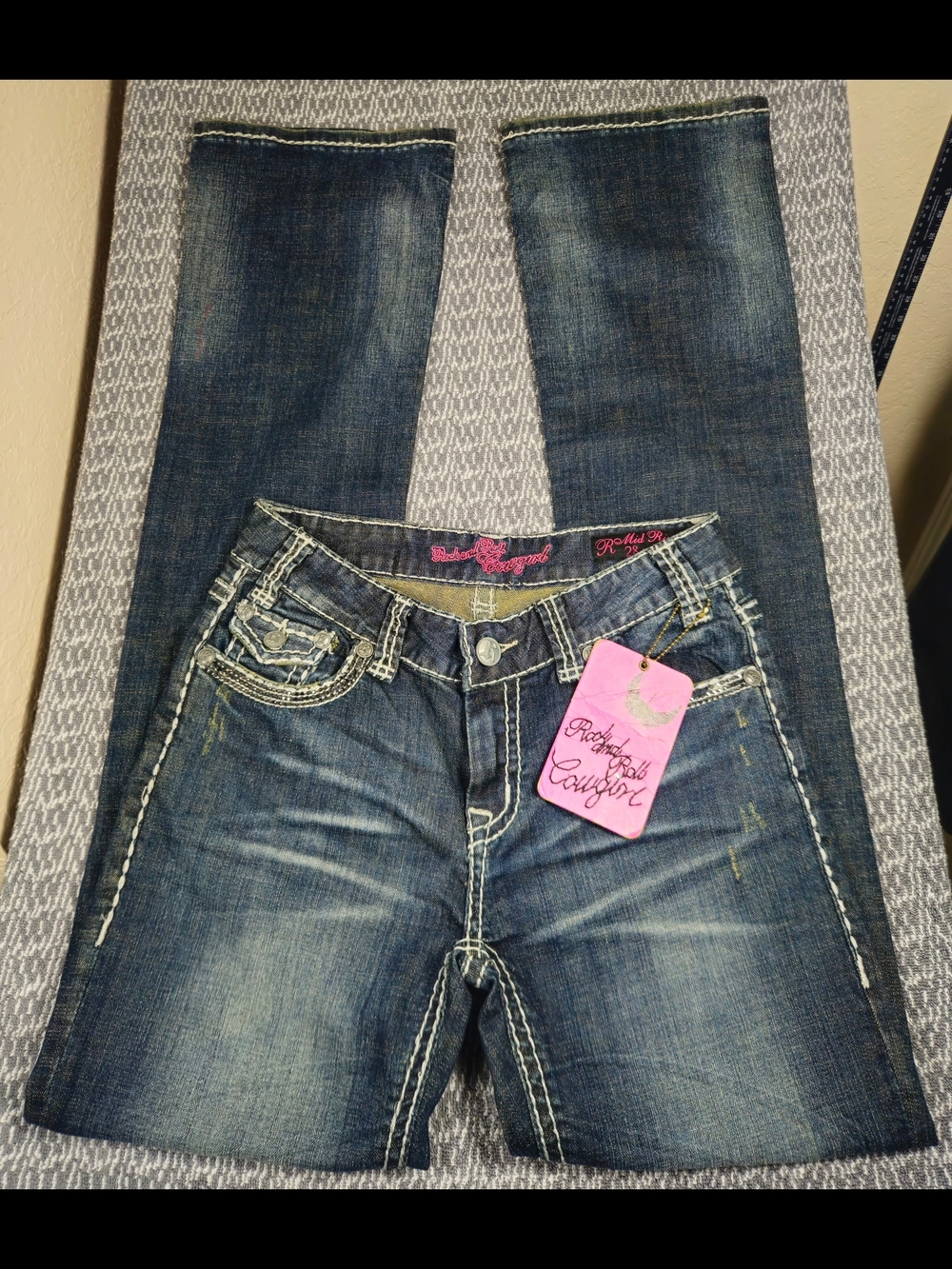 Rock N Roll Cowgirl Women's Dark Blue Bootcut Jeans Y2K Midrise  NWT Vintage